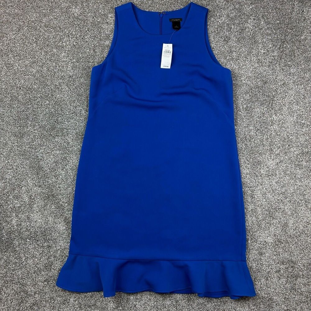 NEW Ann Taylor Factory Dress Women's 4 Cobalt Blue Midi Ruffled Hem Classy